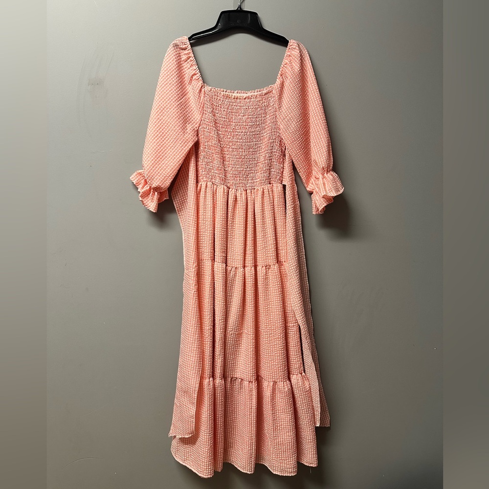 Smocked Square-Neck Maxi Dress in Peach Pink